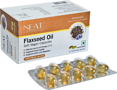 NEAT EVERYDAY Flaxseed Oil Soft Gel Capsule Blister 1000mg | Cold Pressed Veg 50 Capsules(50 Capsules)
