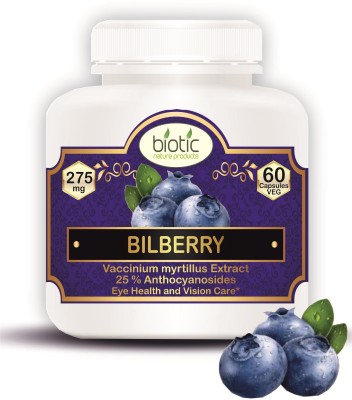 biotic Bilberry Capsules (Vaccinium myrtillus Extract) - 275mg Extract 60 Veg Capsules(60 No)