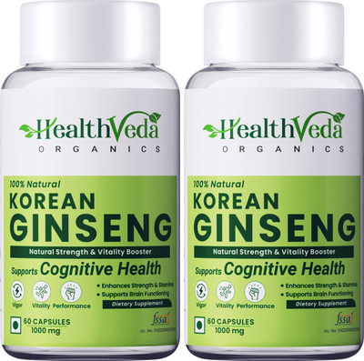 Health Veda Organics Korean Red Ginseng | Boosts Stamina & Energy Levels(2 x 60 Capsules)
