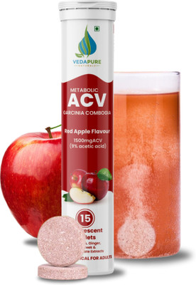 Vedapure Apple Cider Vinegar Effervescent - With Garcinia, Pomegranate control Cravings(15 Tablets)