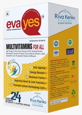 Riva Kenko eva yes Multivitamins for all with 16 Vitamin & Minerals 24 Nutrient and Omega 3 Energy Bars(30 Capsules, Unflavored)