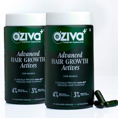 OZiva Advanced Hair Growth Actives| Reduces Thinning Hair & Improves Scalp Coverage(2 x 90 Capsules)