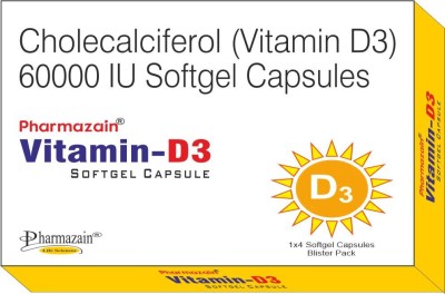 PHARMAZAIN LIFE SCIENCES Vitamin D3 60000 IU Capsule for Bone Joint Mental Health & Heart for Men & Women(20 No)