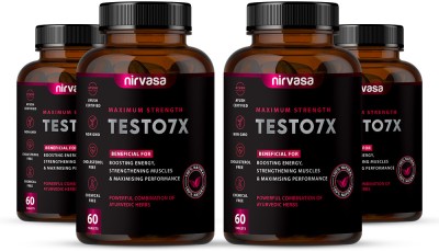 Nirvasa Testo 7X Tablets with Tribulus, Safed Musli & More | For Energy & Performance(4 x 60 Tablets)