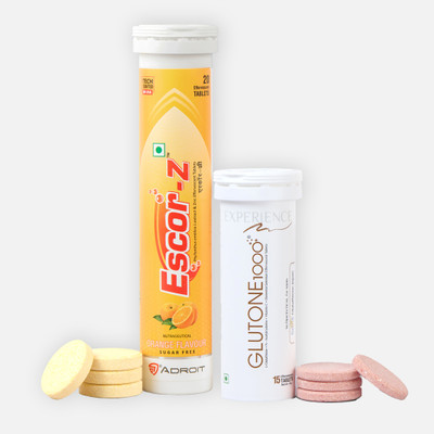 Glutone 1000 Effervescent 15 Tablets and Escor-Z Effervescent Orange Flavour 20 Tablets(2 x 17.5 Tablets)