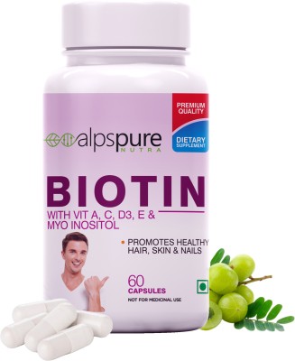 ALPSPURE Biotin with Vitamin A,C,D3 |High Potency|Maximum Strength for Hair,Skin and Nails(60 No)