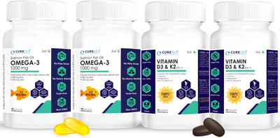 CURESEA LIFESCIENCES Omega 3 Salmon Fish Oil 1000mg and Vitamin D3 (Vitashine Lichen) & K2 MK-7(4 x 60 No)