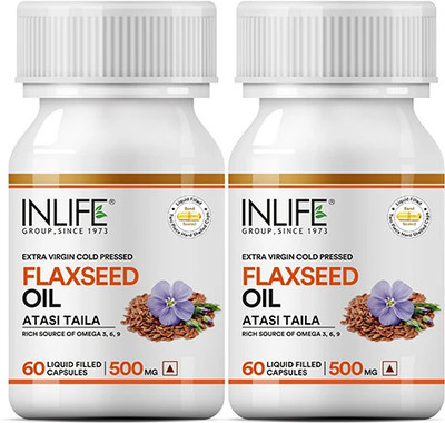 INLIFE Flaxseed Oil Omega 369 Extra Virgin Cold Pressed 500 mg - 60 Capsules ( 2 Pack)(2 x 60)