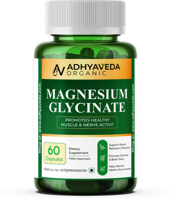 Adhyaveda organic Adhyaveda Magnesium Glycinate | Muscle Relaxation & Sleep Support(60 Capsules)