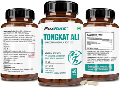 FOX HUNT Tongkat Ali Root Extract Capsule For Men Extra Energy Strength Supplement-800 mg(3 x 60 Capsules)
