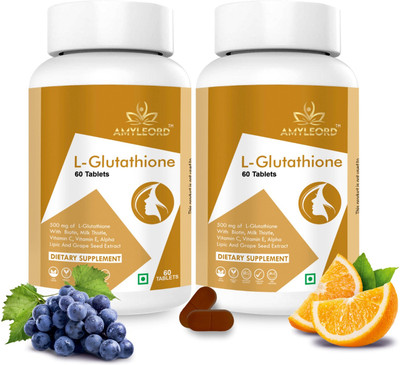 Amyleord L-Glutathione Tablet with Vitamin C&E, Biotin, Grape Seed Extract for Skin Glow(2 x 60 Tablets)