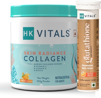 HEALTHKART HK Vitals Skin Radiance Collagen & Glutathione Effervescent, 15 No, Orange(2 x 50 g)