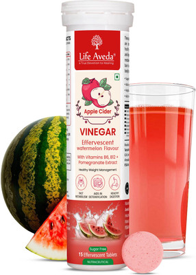 Life Aveda Apple Cider Vinegar Effervescent Tablets, Watermelon Flavour - 15 Tab(Pack of 1)(15 No)