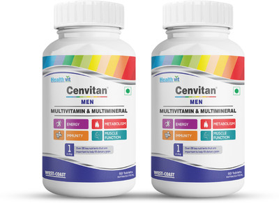 HealthVit Cenvitan Men Multivitamin & Multimineral for Immunity - 60 Tablets (Pack of 2)(2 x 60 Tablets)