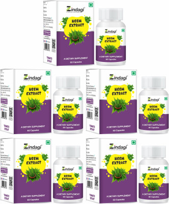 Zindagi Neem Extract Capsules | Dietary Supplement | Anti Bacterial Properties(5 x 60)