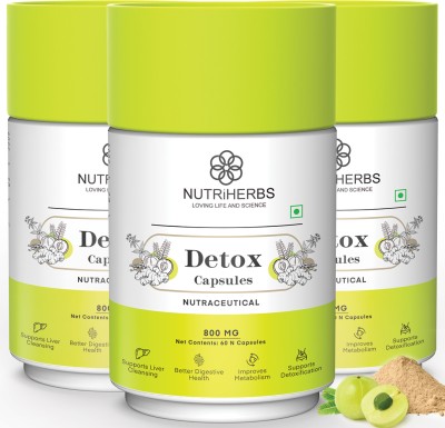 Nutriherbs Detox with Goodness of Amla, Turmeric, Giloy, & Manjistha for Body Cleanser(3 x 60 Capsules)