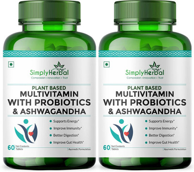 Simply Herbal Multivitamin Tablets with Probiotics & Ashwagandha Enriched with 45 Ingredients(2 x 60 Tablets)