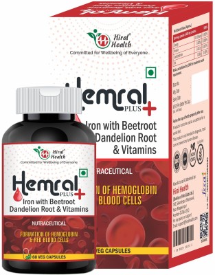 Hiral Health Hemral Plus - Iron, Folic Acid with Vitamin C, B12-Stamina & Immunity Booster(60 Capsules)