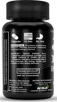 NutriJa Natural Caffeine 100MG Plus L-Theanine 200MG -(60 Capsules)