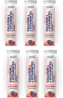 puriteo CALCIUM + VITAMIN D3 EFFERVESCENT STRAWBERRY _06(6 x 15 Tablets)