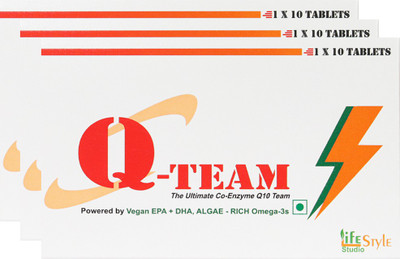 LIFE STYLE STUDIO Q-TEAM Omega-3s Tablets Co-Enzyme Q10 Team pack of 3(3 x 10 Tablets)