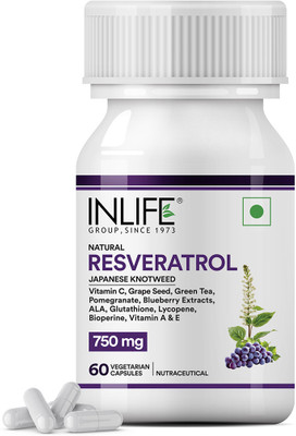 INLIFE Resveratrol Supplements 750mg Antioxidant Formula with Japanese Knotweed(60 Capsules)