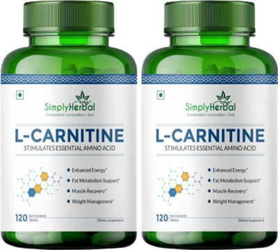 Simply Herbal L- Carnitine Tablet 500mg - (Amino Acid for Muscle, Brain & Heart)(2 x 120 Tablets)