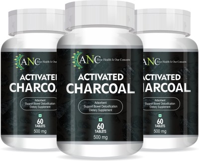 ANC Activated Charcoal 500Mg For Digestive Health Reduces Gas & Bloating Pack Of 3(60 Tablets)