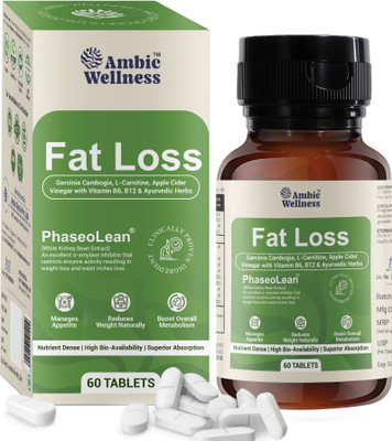 Ambic Wellness Fat Loss with Garcinia Cambogia I Fat Burner Tablet Clinically Proven PhaseoLean(60 Tablets)
