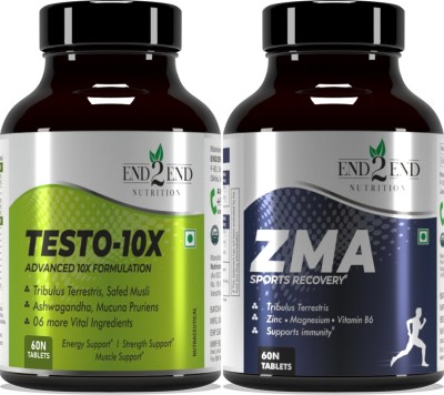 End2End Nutrition Testo-10X helps in Muscle Gain and ZMA helps in Muscle Recovery(2 x 60 Tablets)