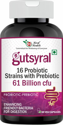 Hiral Health Gutsyral: Probiotics and prebiotics with 61 billion CFU - digestive enzymes(2 x 60 Capsules)