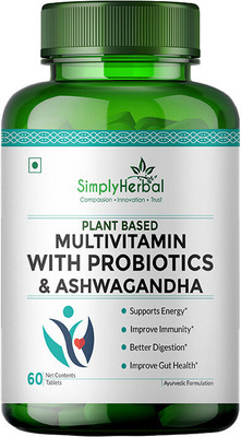 Simply Herbal Multivitamin Tablets with Probiotics & Ashwagandha Enriched with 45 Ingredients(60 Tablets)