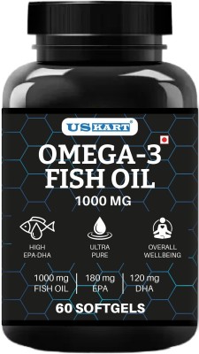 US KART Omega 3 Fish Oil 60 Soft Gel Capsule (Pack of 8) for Brain, Heart & Eye Health(8 x 60 Capsules)