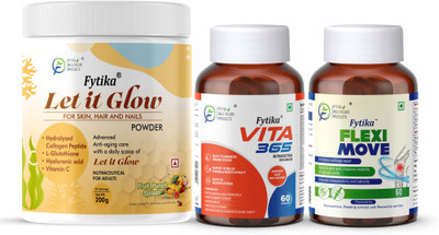 FYTIKA Let it Glow Fruit Punch-200G + Vita 365-60 Tabs + Flexi Move-60 Tabs(3 x 66.67 g)