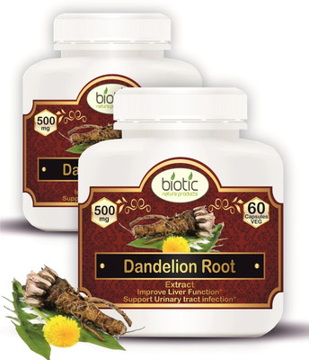 biotic Dandelion Root Extract 500mg - 120 Veg Capsules for Supports Liver and UTI(2 x 60 No)