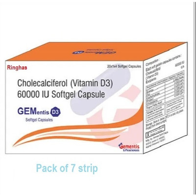 RINGHAS GEMENTIS D3 SOFTGEL 60000I.U CAPSULE PACK OF 7(7 x 4 Capsules)