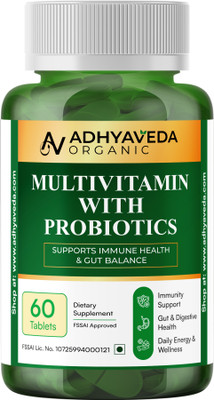 Adhyaveda organic Adhyaveda Multivitamin + Probiotics | 25+ Nutrients for Energy & Immunity(60 Capsules)