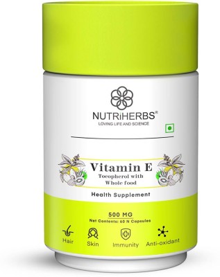 Nutriherbs Vitamin E Capsule | For Glowing Skin & Hair Care | Immunity Booster Supplement(60 Capsules)