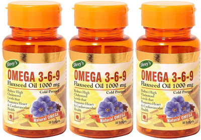 Shrey's Omega 3.6.9 Flaxseed Oil 1000mg Capsule for Heart, Joint, Immunity & Skin(3 x 30 Capsules)