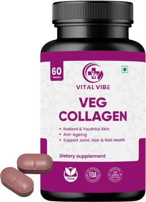 VITAL VIBE Veg Collagen Tablets 1000mg with Hyaluronic Acid, for Glowing Skin, Hair & Nails(60 Tablets)