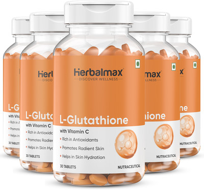 Herbal max L-Glutathione with Vitamin C, Rich in Antioxidants | Promotes Radiant Skin(5 x 30 Tablets)