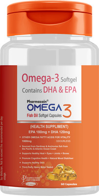 PHARMAZAIN LIFE SCIENCES Omega 3 Fish oil 60 capsules 1000 mg DHA for brain, heart & eye(1000 mg)