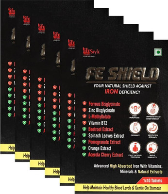 LIFE STYLE STUDIO FE SHIELD Iron Tablets Advanced High absorbed Iron with Vitamins, Minerals(6 x 10 No)