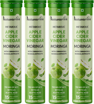 NaturalVita Apple Cider Vinegar Moringa Effervescent Tablet, ACV Moringa To Control Cravings(4 x 15 Tablets)