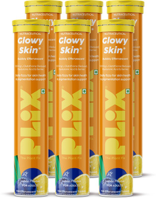 The Plant Fix Plix Glowy Skin Effervescent With 500mg L-Glutathione & Vitamin C | Lemon(6 x 15 Tablets)