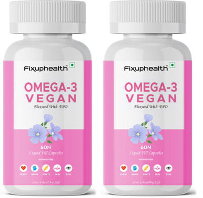 FIXUPHEALTH Omega 3 Vegan Capsule with Flaxseed Primerose Oil Nutrition Supplement For Hair(2 x 60 Capsules)