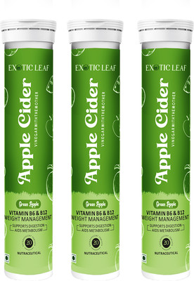 EXOTIC LEAF Apple Cider Vinegar with Mother, Green Apple Vitamins Supports Weight Management(3 x 20 Tablets)