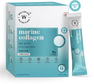 Wellbeing Nutrition Pure Korean Marine Collagen Powder | Collagen Supplement for Skin Hair Nails(6 No)