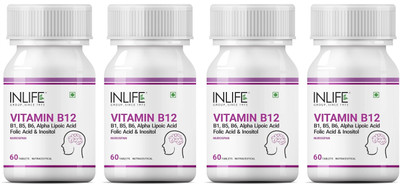 INLIFE Vitamin B12 1500mcg with B1, B5, B6, Alpha Lipoic Acid ALA - 60 Tablets x 4(4 x 60 Tablets)