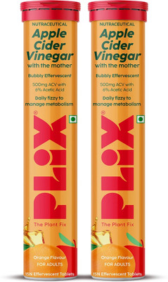 The Plant Fix Plix Apple Cider Vinegar 15 Effervescent Tablets Orange Flavour with Vitamin B12(2 x 15 No)